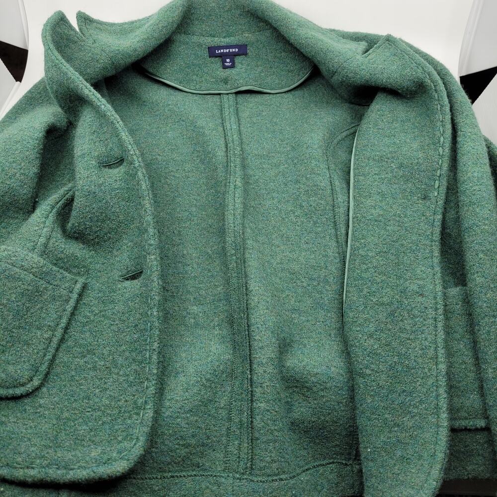 Lands' End Wool Jacket Green Button Collar Pockets Comfort Layer Blazer Top - Picture 7 of 12